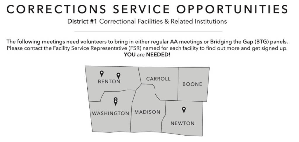 map showing corrections service opportunities
